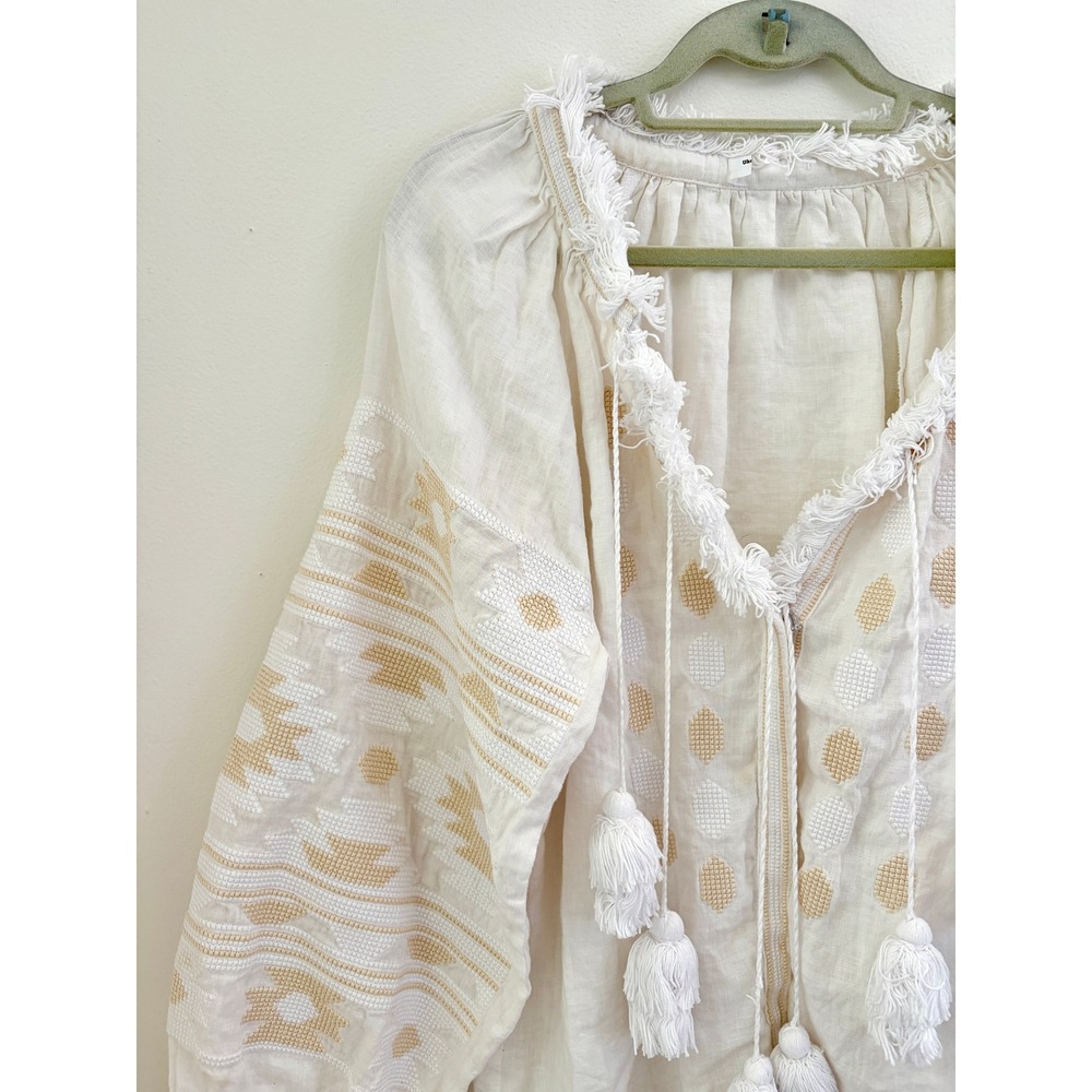 Ukrianian‎ Vintage Style Cream Linen Embroidered Top Large Boho Folk Blouse - Picture 6 of 10